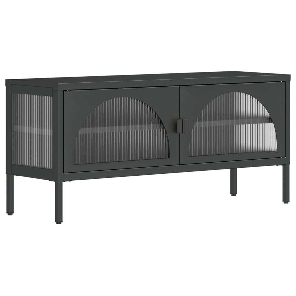 vidaXL TV-Schrank 105x35x50 cm Glas Stahl Schwarz Riffelglas