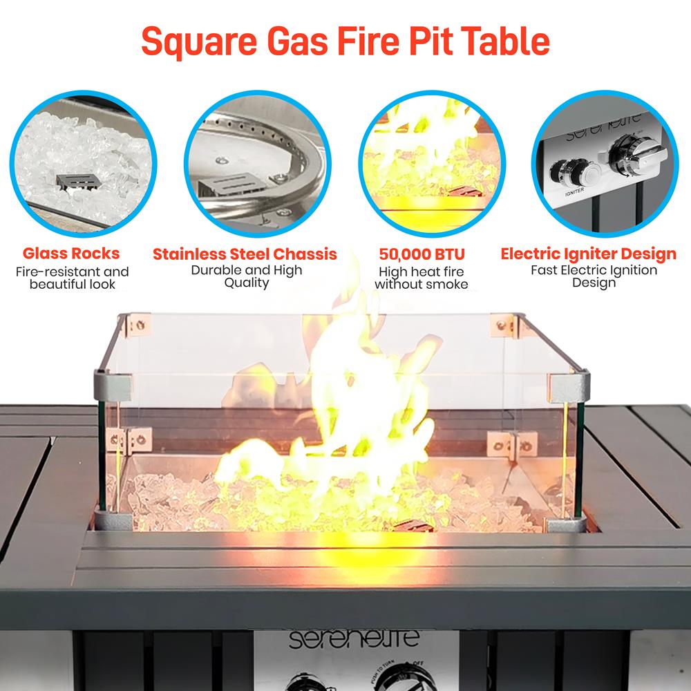 Serenelife Fire Pit Feuertisch Gas 50000 BTU Edelstahl