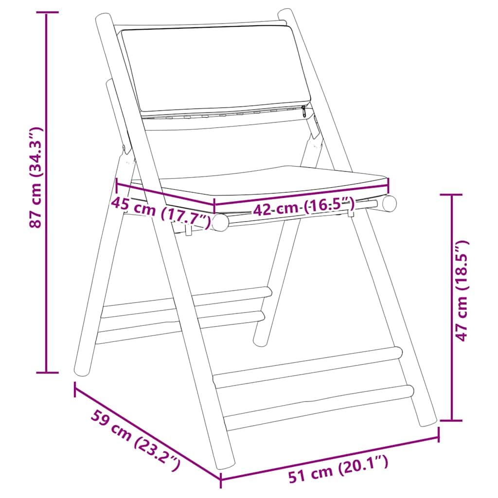 vidaXL Bistro-Set 3-TLG. Klappbar Bambus Gartenmöbel mit Kissen
