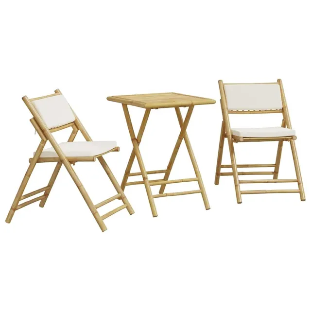 vidaXL Bistro-Set Bambus 3-tlg. klappbar Cremeweiß 55x55x75 cm