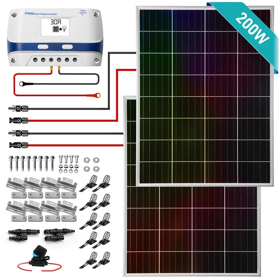 Serenelife Camping 2x100W Solarpanel Set 12V mit 30A Regler
