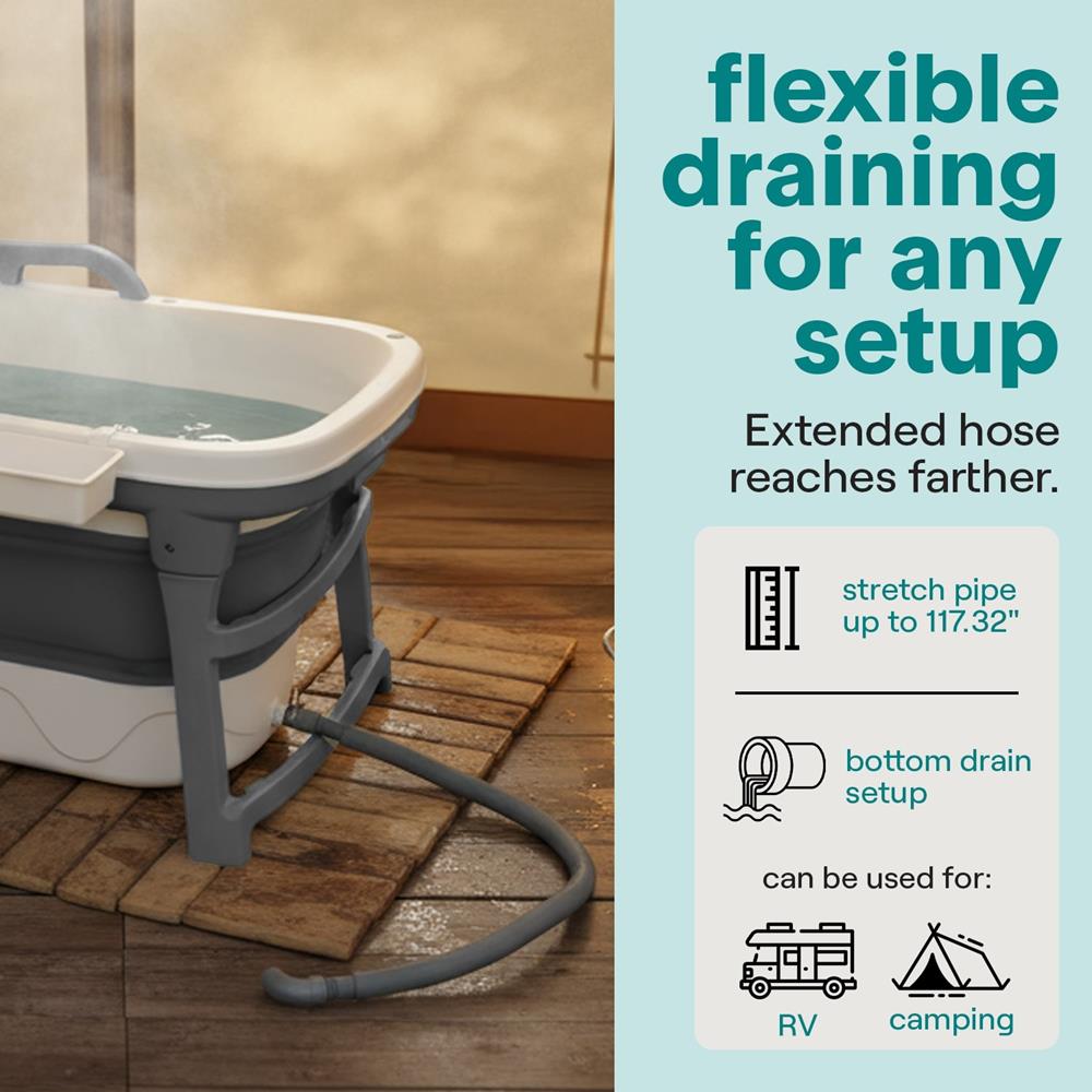 SereneLife faltbare Badewanne 150cm Set dunkelgrau mit Deckel