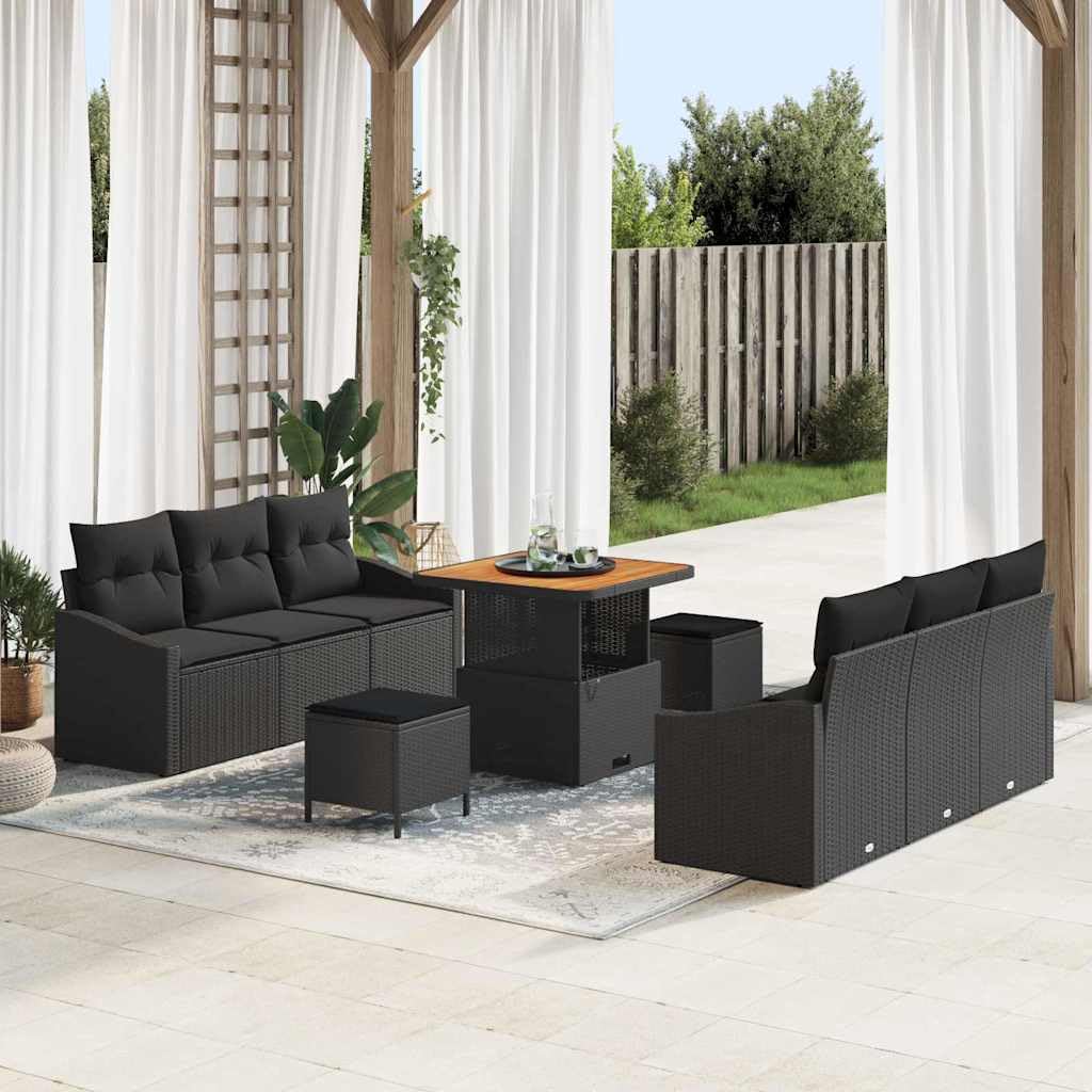 vidaXL Heim & Garten Gartensofa-Set 9-tlg Schwarz Poly-Rattan