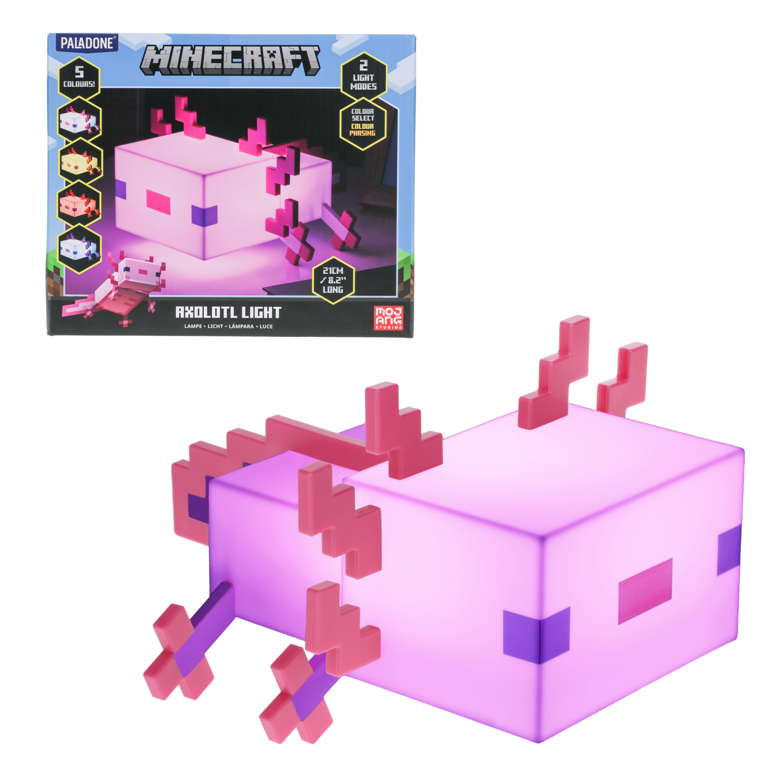 Paladone Minecraft Axolotl Lampe 21 cm 5 Farben Batterie