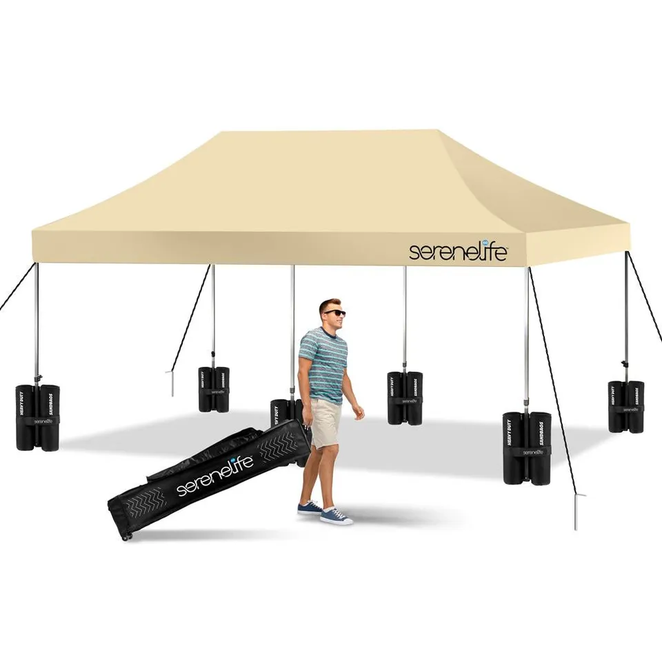 Serenelife Camping Pavillon 3x6 m Khaki wasserdicht UV50+