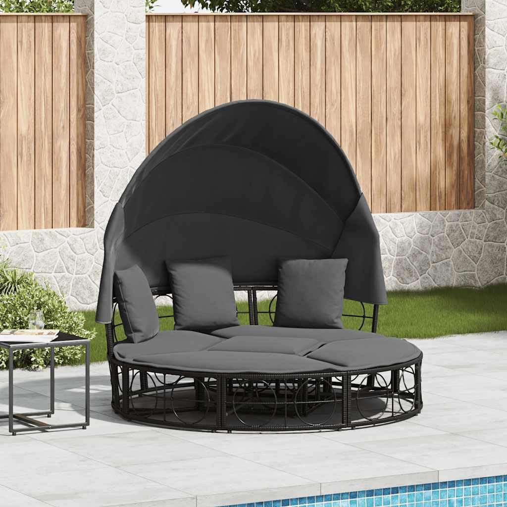 vidaXL Outdoor-Loungebett mit Dach Schwarz Poly Rattan Kissen