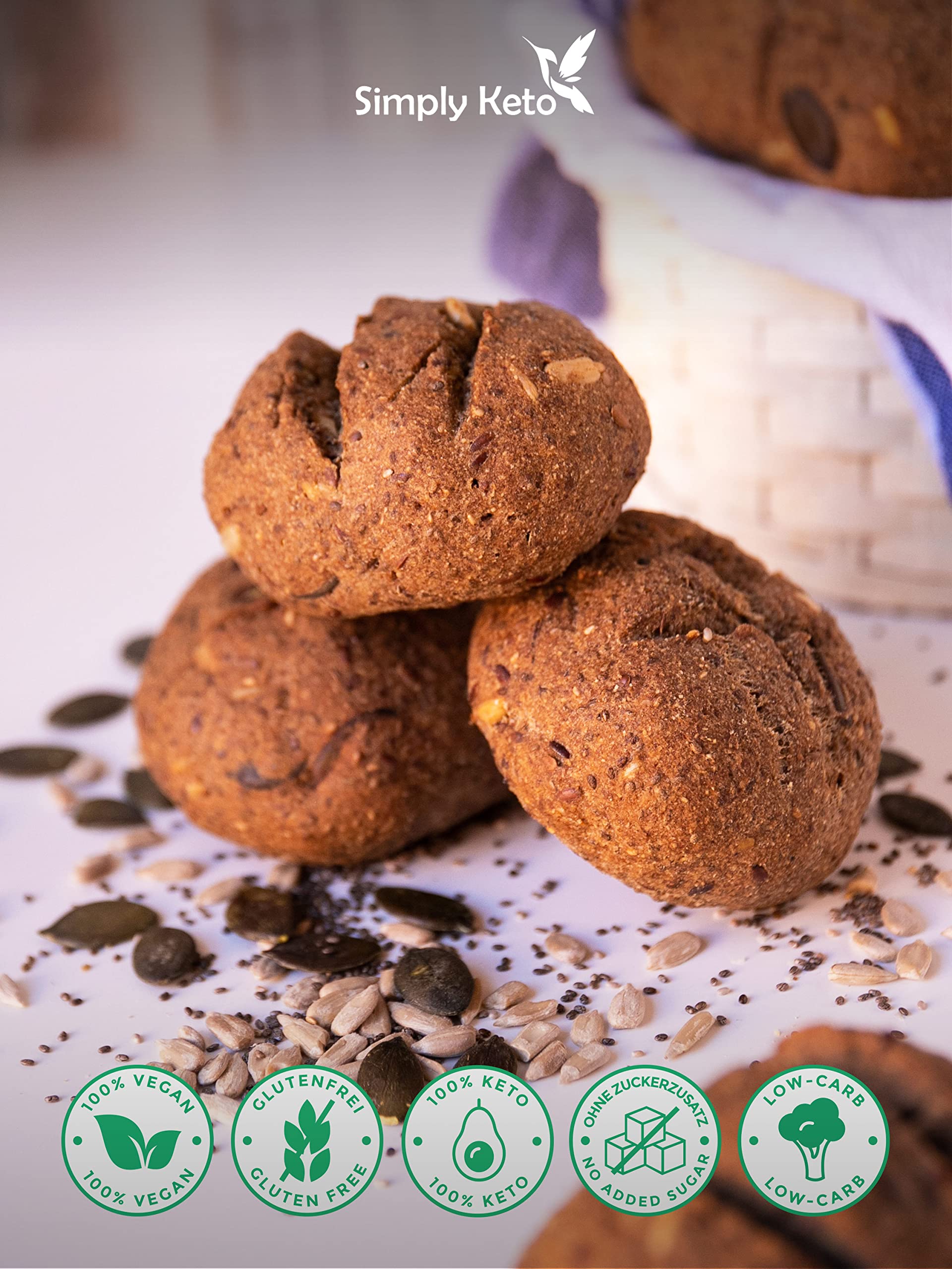 Keto Vegane Lower Carb Brötchen Backmischung 335g glutenfrei