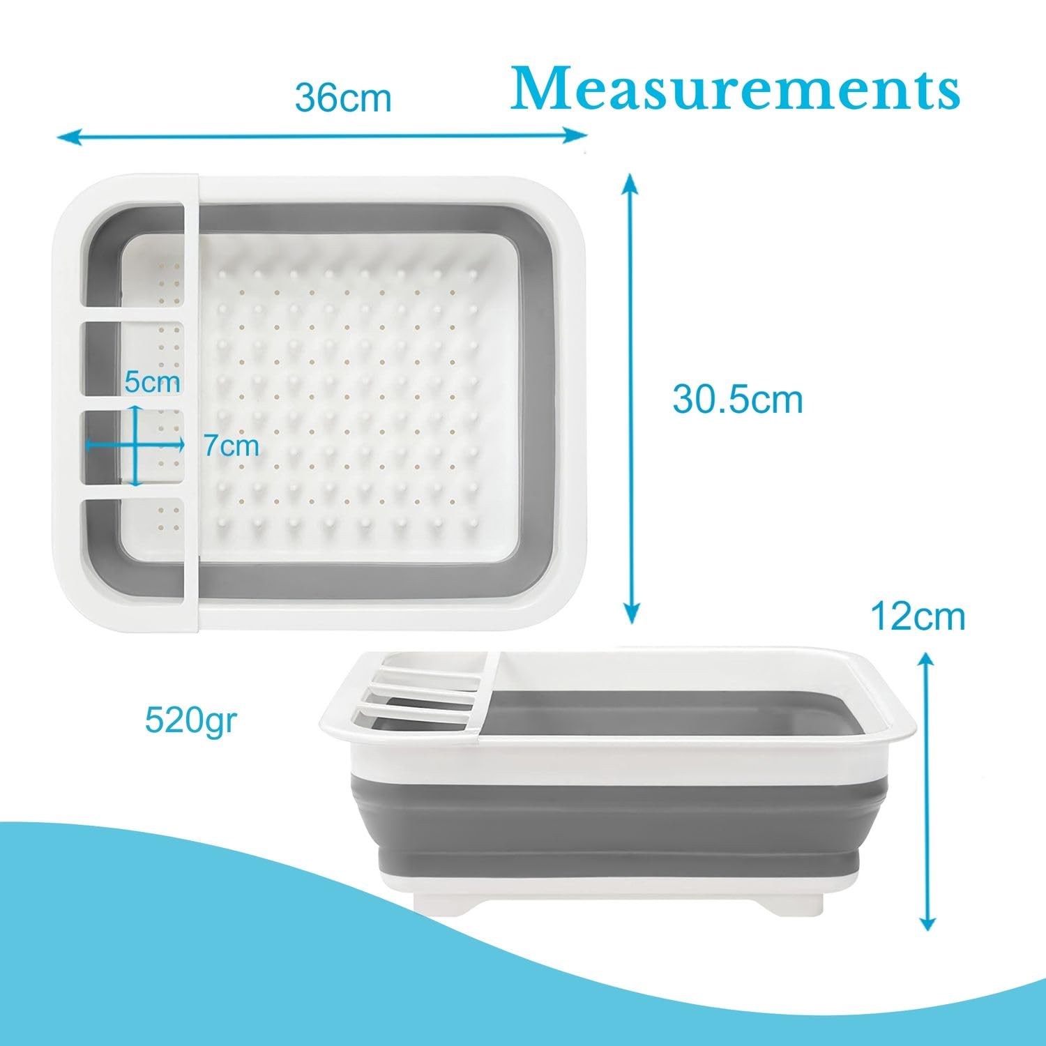 Intirilife Küche Abtropfgestell grau-weiß 36x30,5x12 cm faltbar
