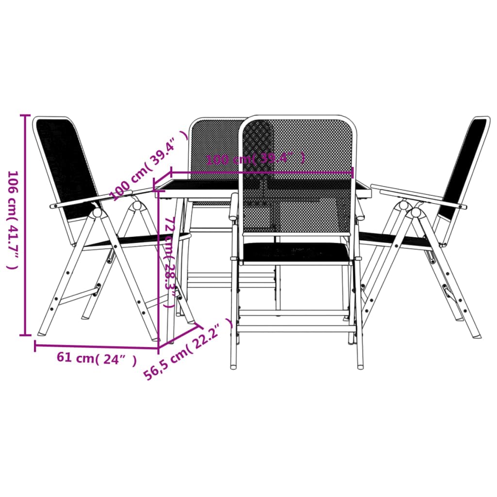 vidaXL Garten Essgruppe 5-tlg klappbar Sitzgruppe anthrazit Metall