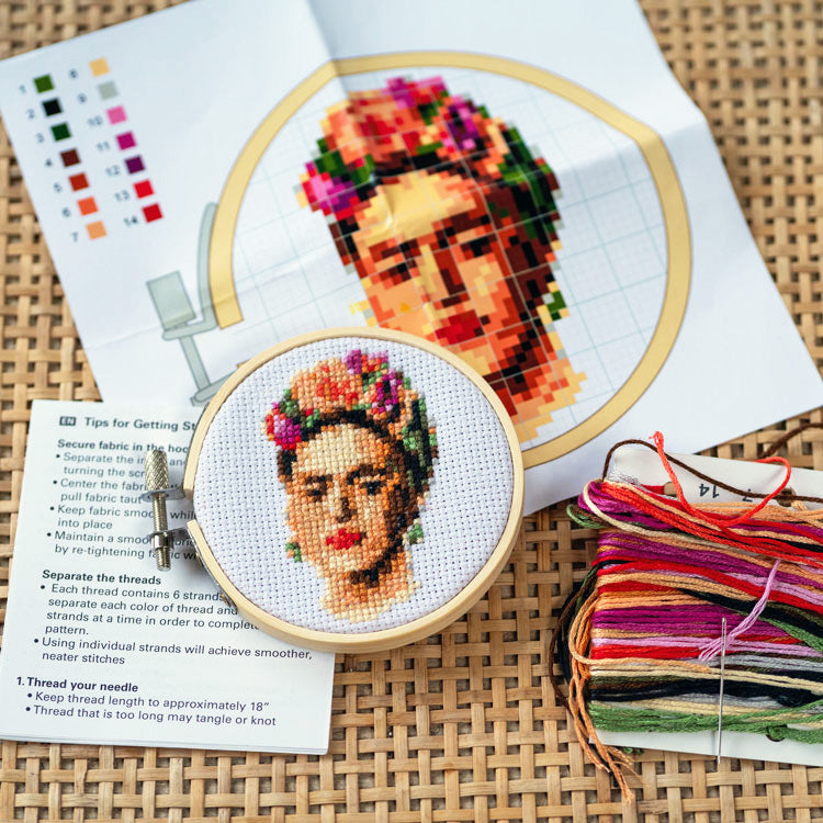 Kikkerland Crafters Frida Mini Cross Stitch Stickset