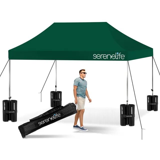 Serenelife Camping Pavillon 3x4,5m Grün Wasserdicht 10 Pers.