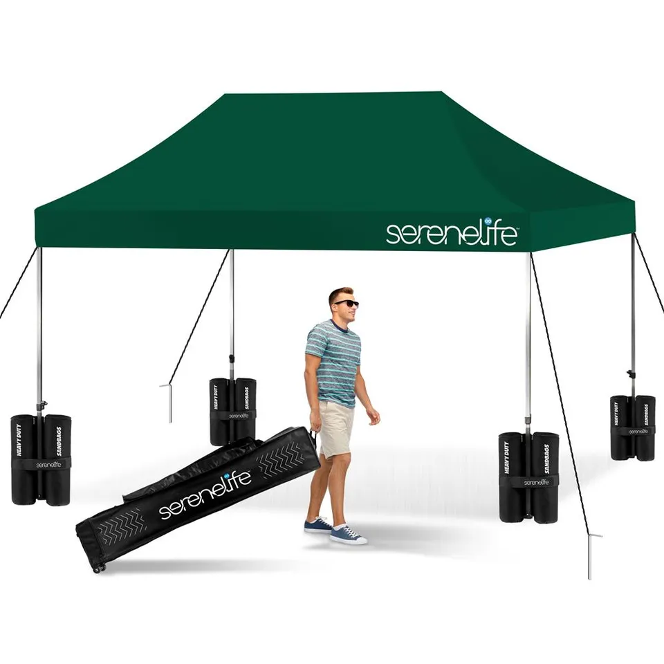 Serenelife Camping Pavillon 3x4,5m Grün Wasserdicht 10 Pers.