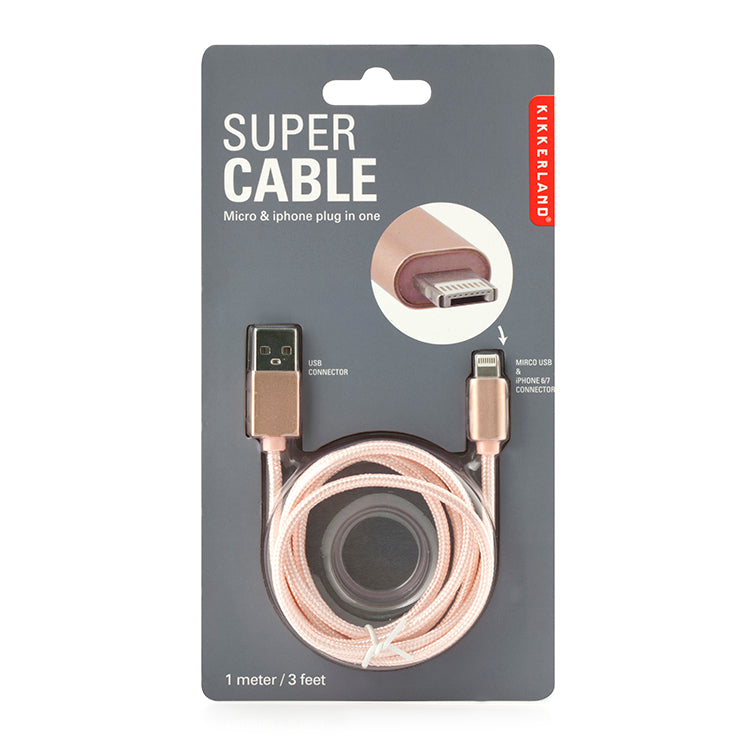 Kikkerland Rose Super Cable Ladekabel 2-in-1 Baumwolle