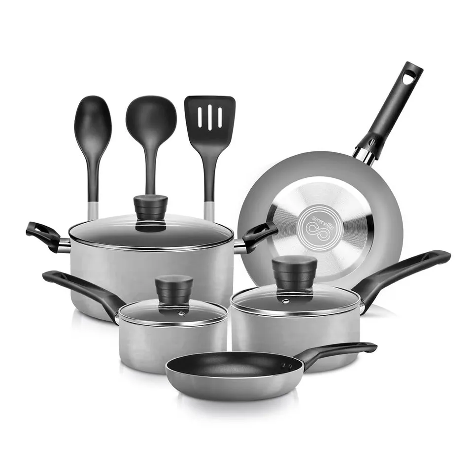 Serenelife Cookware 11-teiliges Topfset Pfannenset schwarz Antihaft