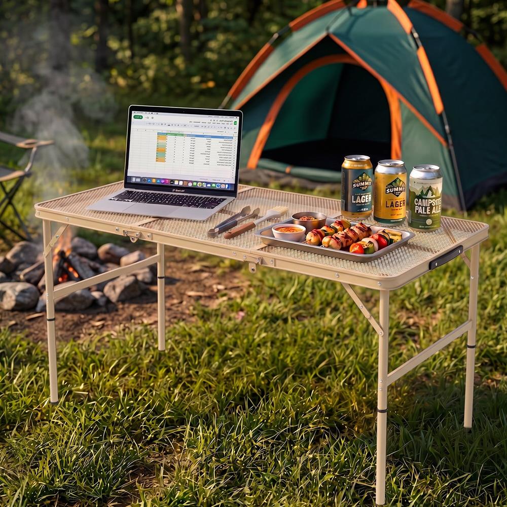 Serenelife Camping Campingtisch 4Ft beige höhenverstellbar faltbar