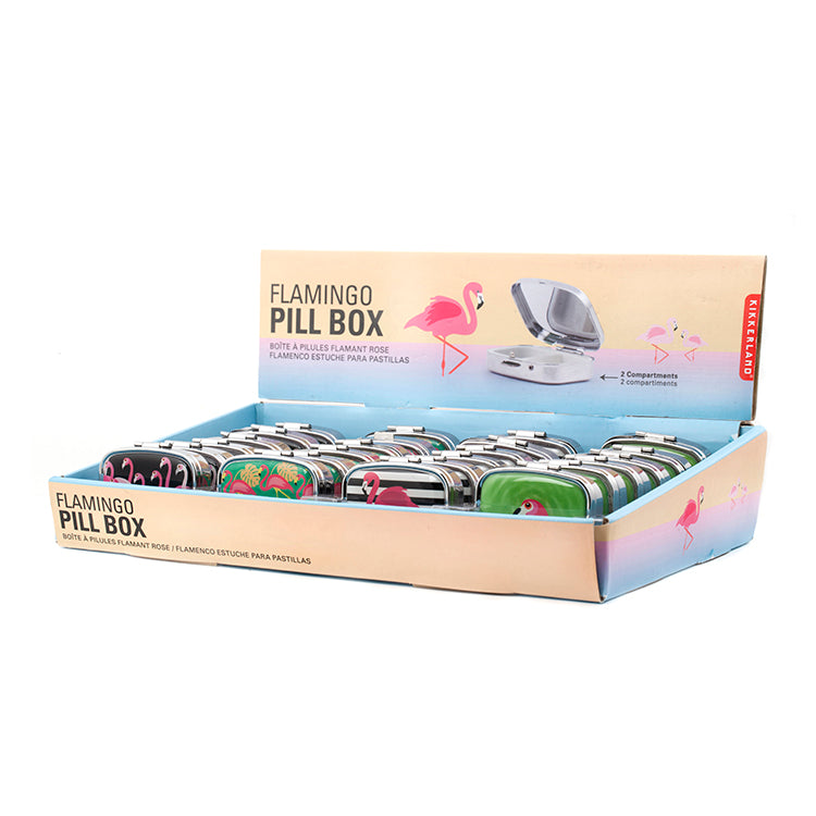 Kikkerland Flamingo Pillendose 2 Fächer kompakt