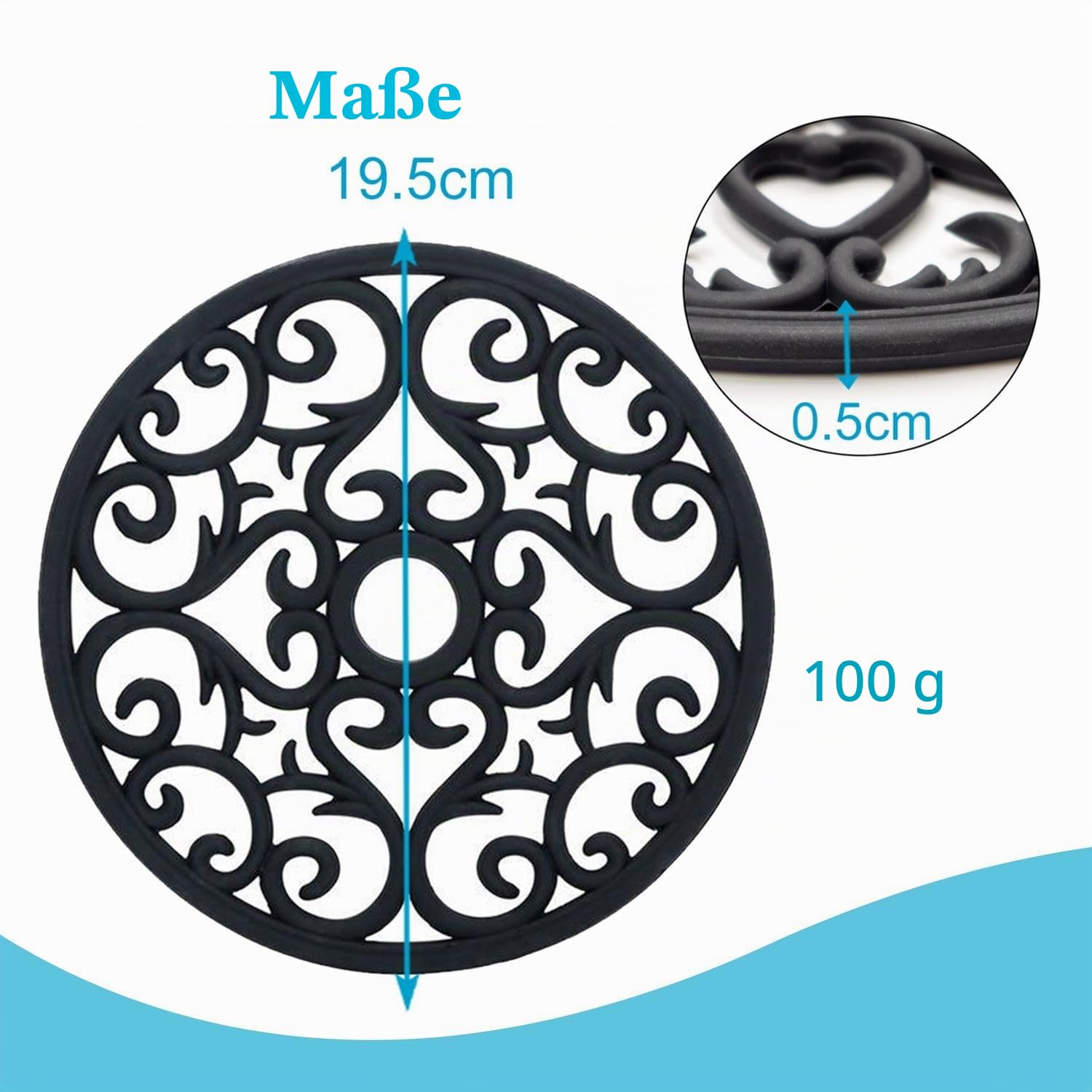 Intirilife Topfuntersetzer Silikon Schwarz 19,5 cm 3 Stück