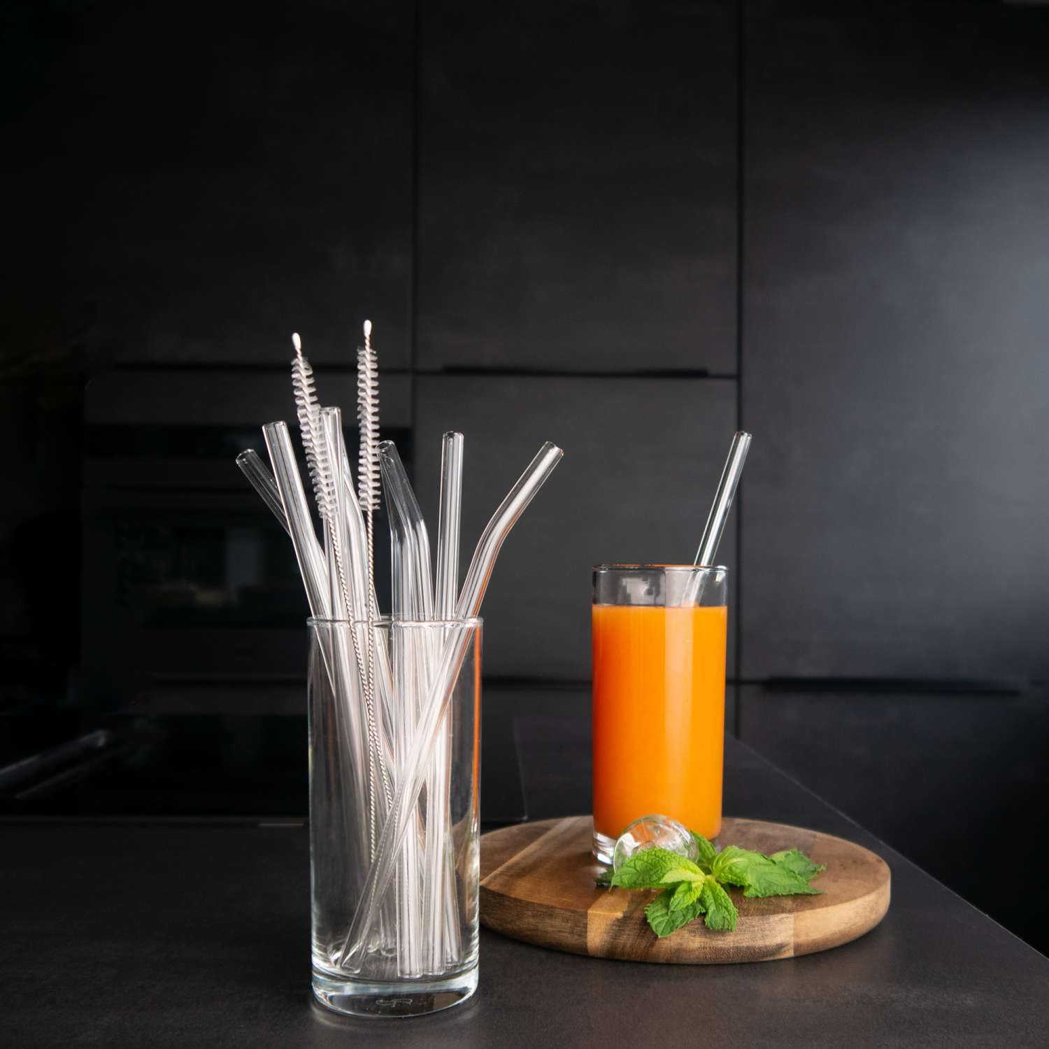 Intirilife Glas Strohhalm Set 15-tlg Trinkhalme gebogen 20 cm