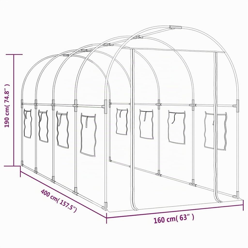vidaXL Gewächshaus transparent 160x400x190 cm PVC Stahl Treibhaus