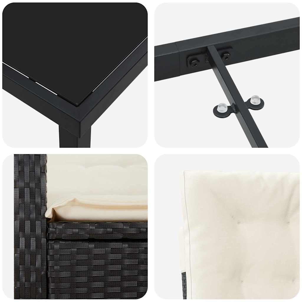 vidaXL Garten Essgruppe 7-tlg Poly-Rattan Schwarz-Cremeweiß 6-Sitzer