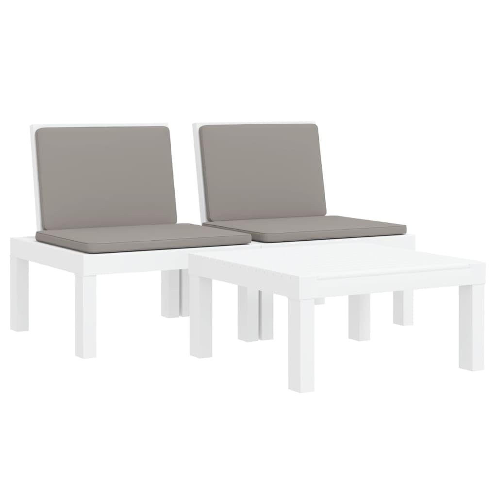 vidaXL Heim & Garten Lounge-Set 3-TLG PP Weiss mit Kissen