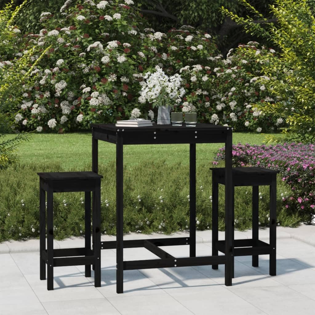 vidaXL 3-tlg. Gartenbar-Set Bartisch schwarz ohne Lehne