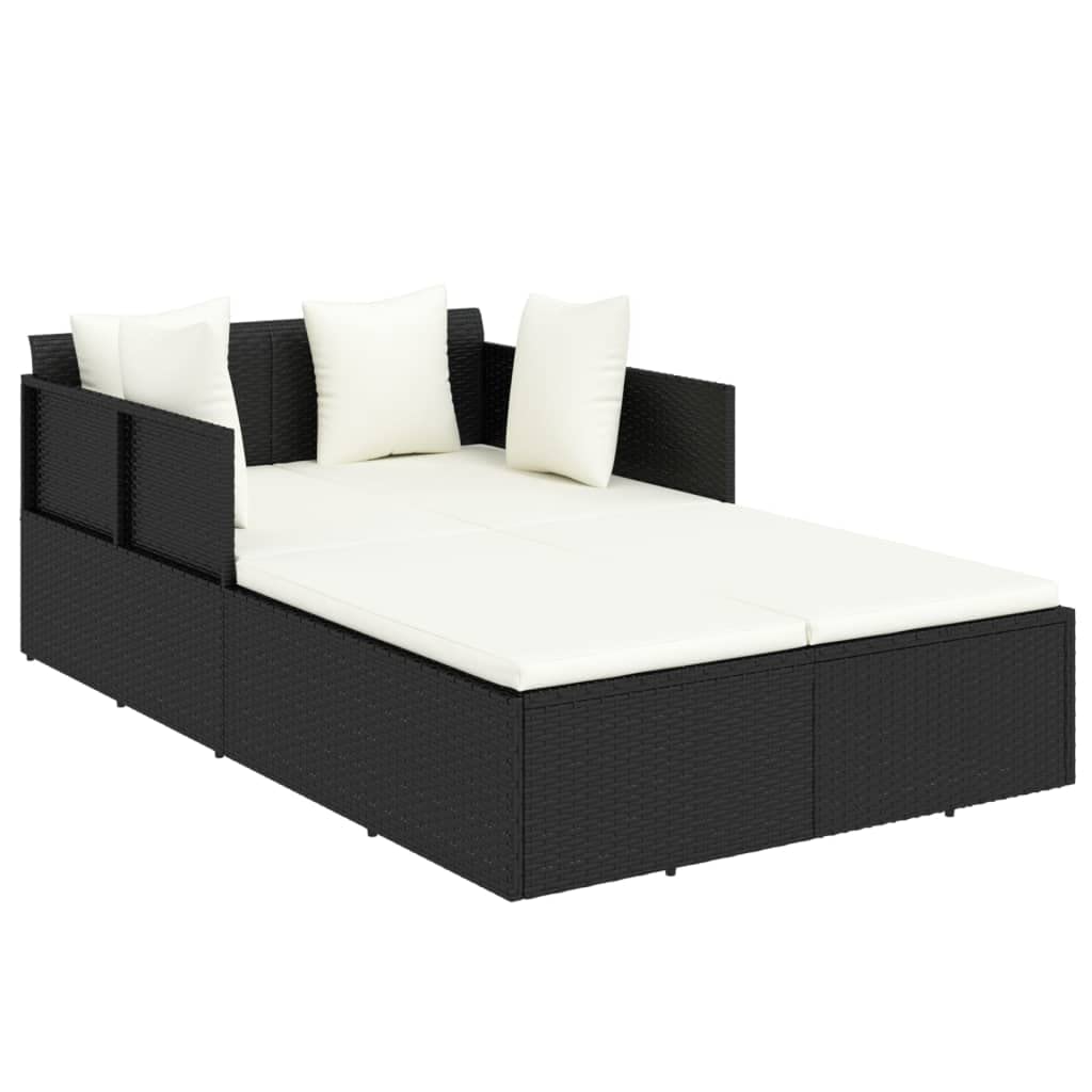 vidaXL Sonnenliege Braun Poly Rattan 182 cm mit Kissen
