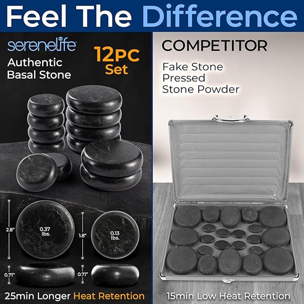 Serenelife Hot Stone Massagesteine Basalt Grau 12 Steine Set