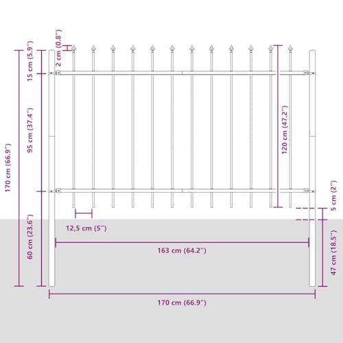 vidaXL Gartenzaun Speerspitzen Stahl 180x170 cm Schwarz