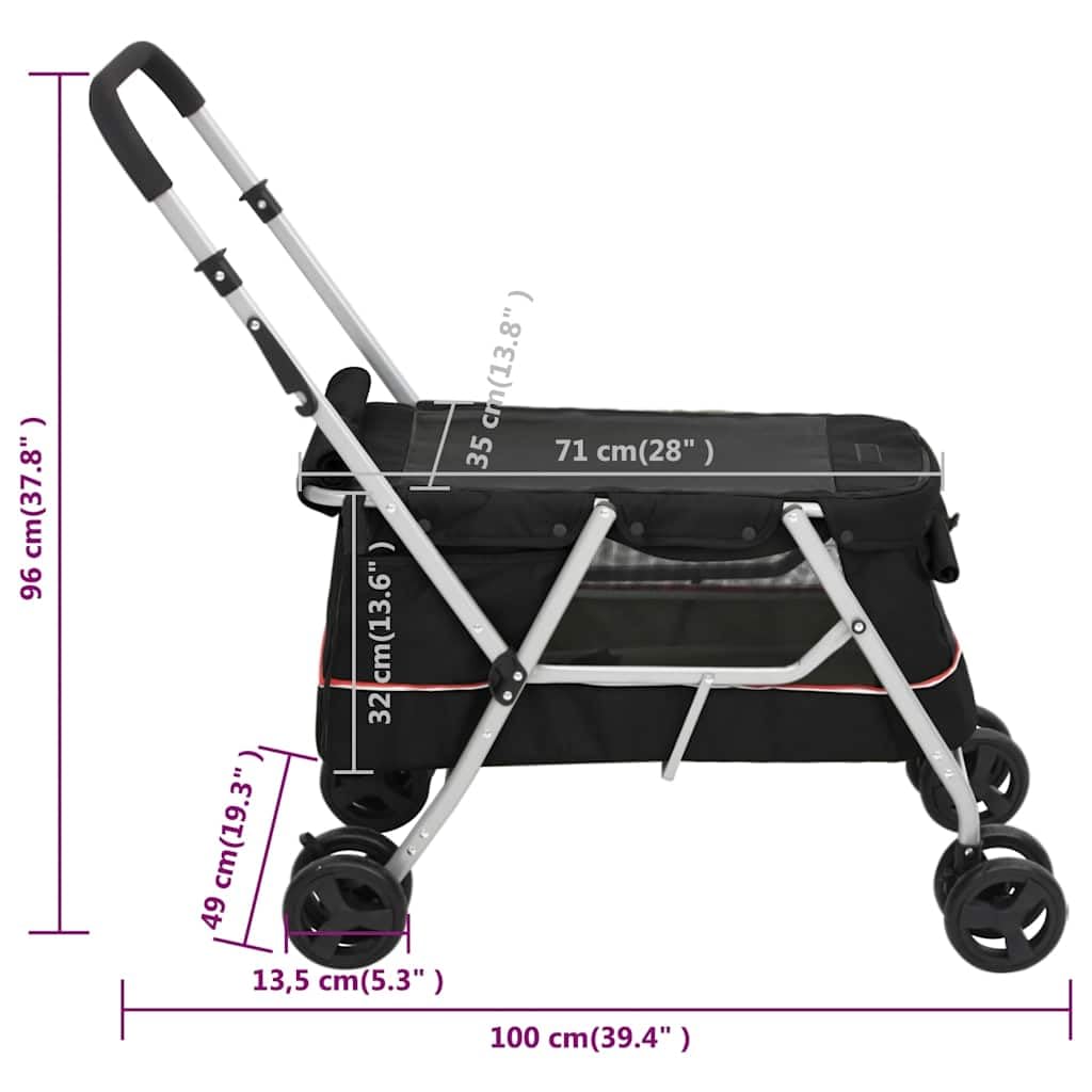 vidaXL Hundewagen faltbar schwarz 100x49x96 cm Leinenstoff