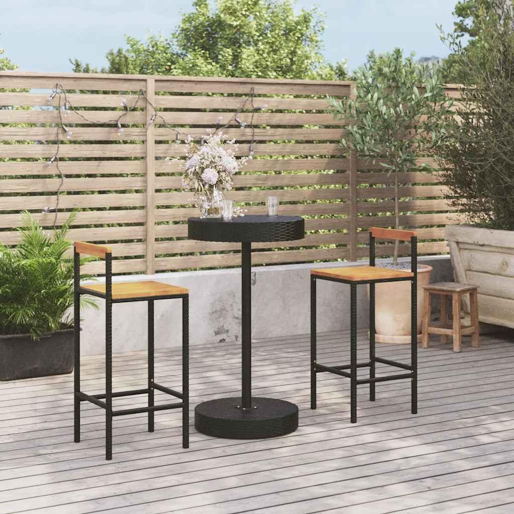 vidaXL Heim & Garten 3-tlg. Gartenbar-Set Schwarz Rattan wetterfest