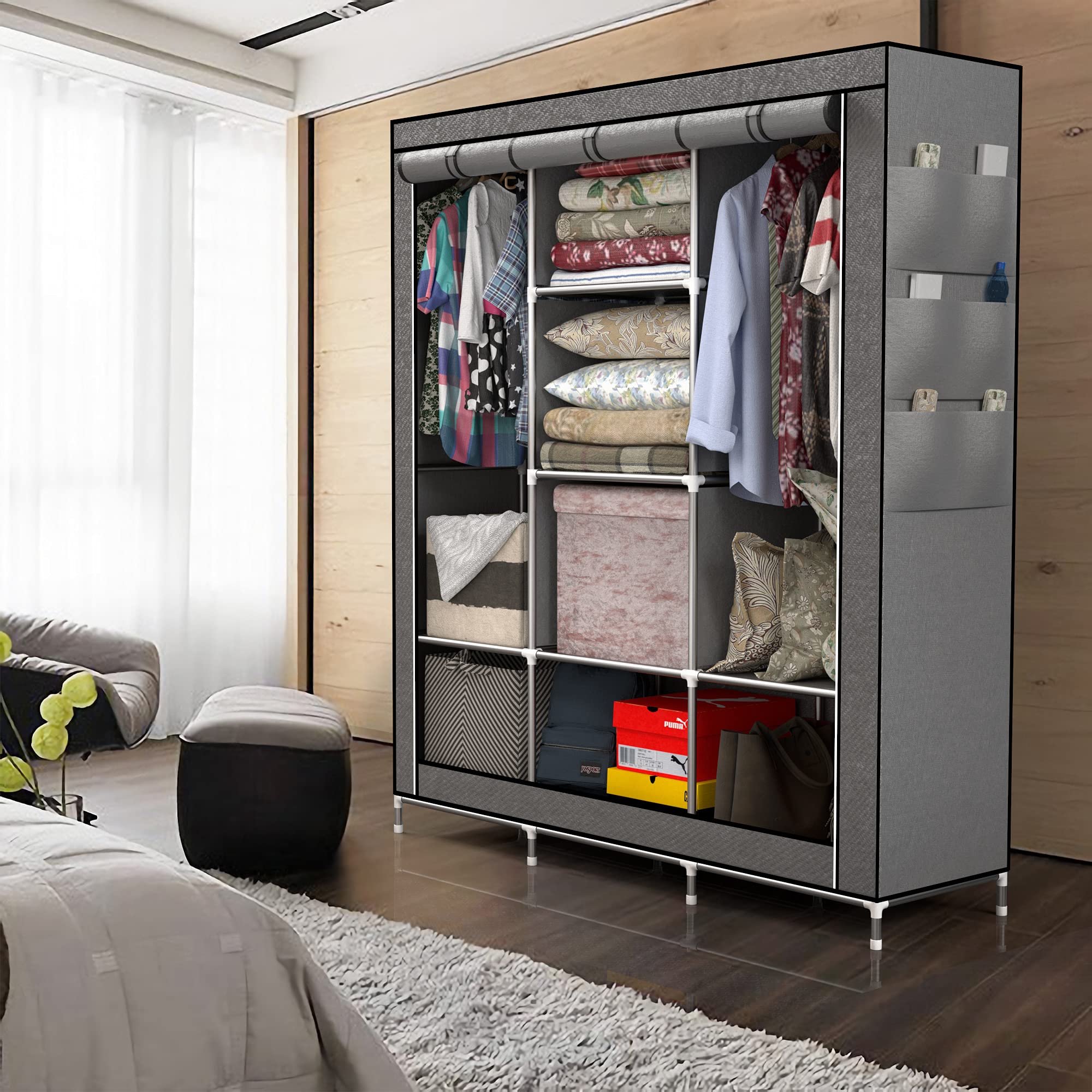Intirilife Faltschrank 130x175x45 Asch Grau Stoffschrank