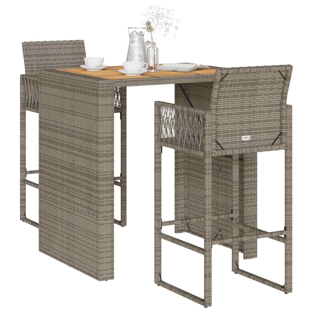 vidaXL Heim & Garten Gartenbar-Set 3-tlg Grau Poly Rattan