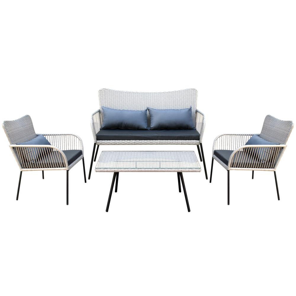 Serenelife Rattanmöbel Set 4-tlg hellgrau Glastisch