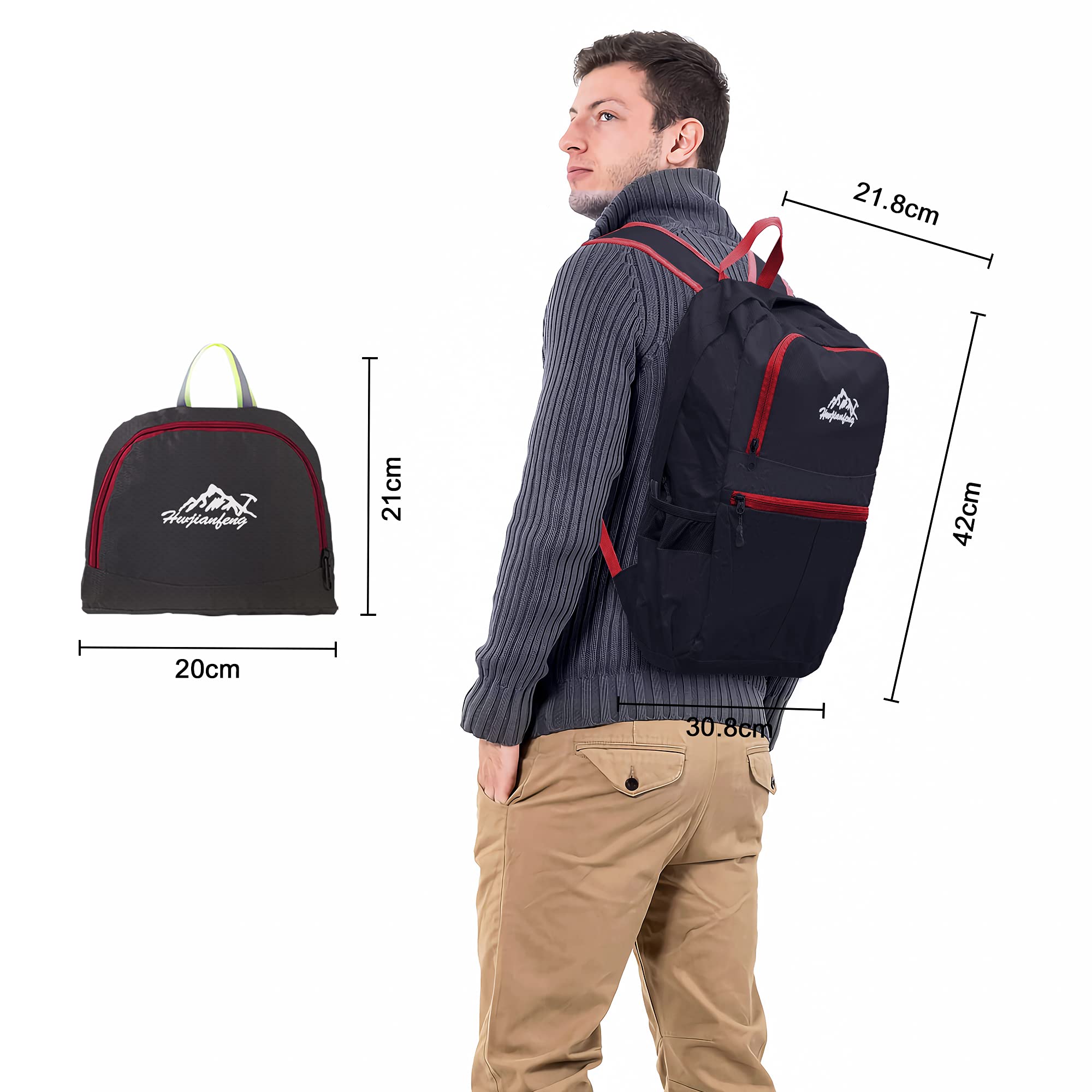 Intirilife Faltbarer Rucksack 36L Schwarz Wasserdicht Daypack