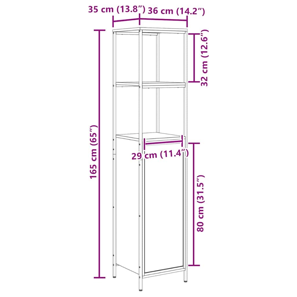 vidaXL Badschrank Grau Sonoma 36x35x165 Hochschrank mit Regalen
