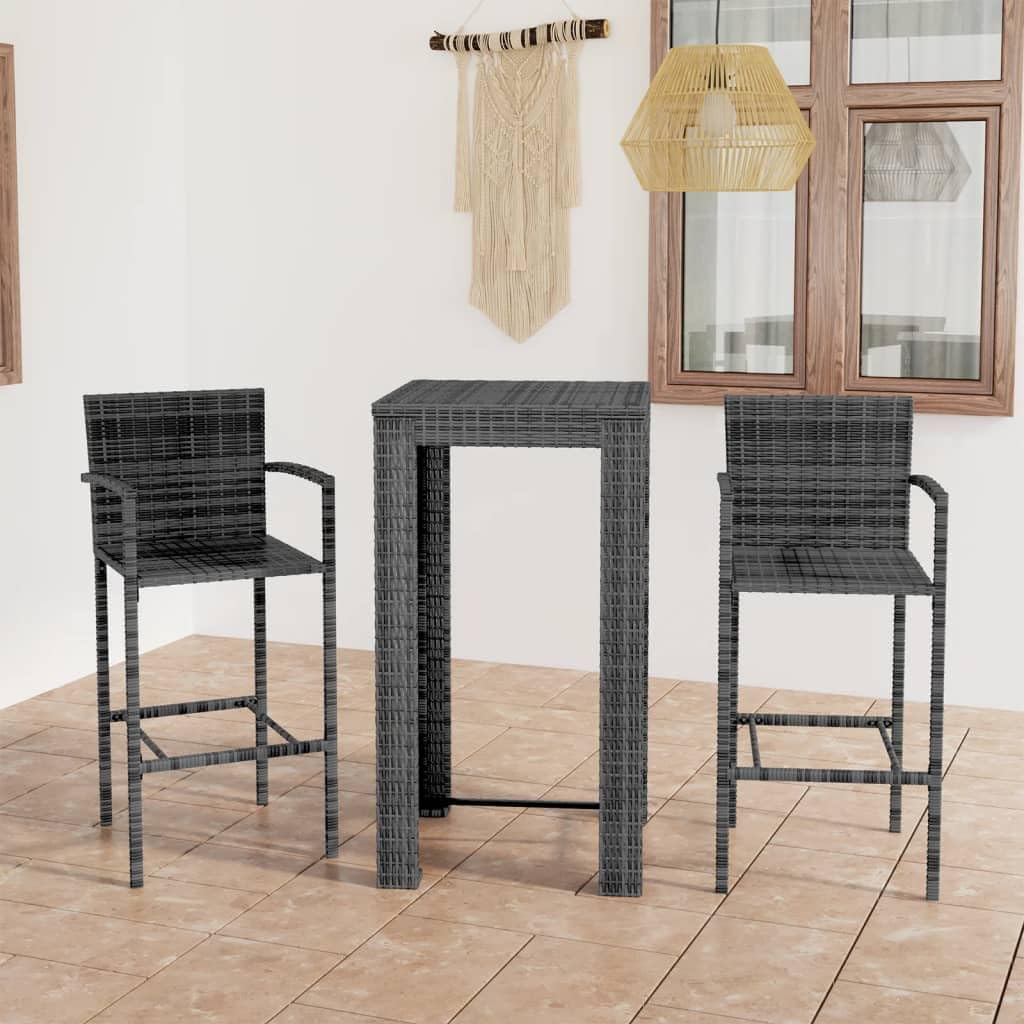 vidaXL Gartenbar Set 3-tlg. Bartisch Grau Polyrattan
