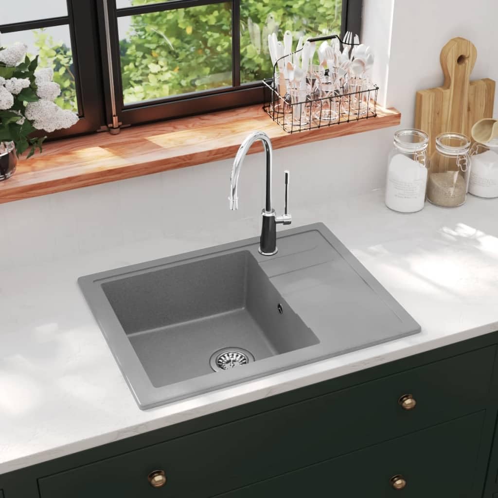vidaXL Küchenspüle Granit Grau Oval 580x440 Spülbecken