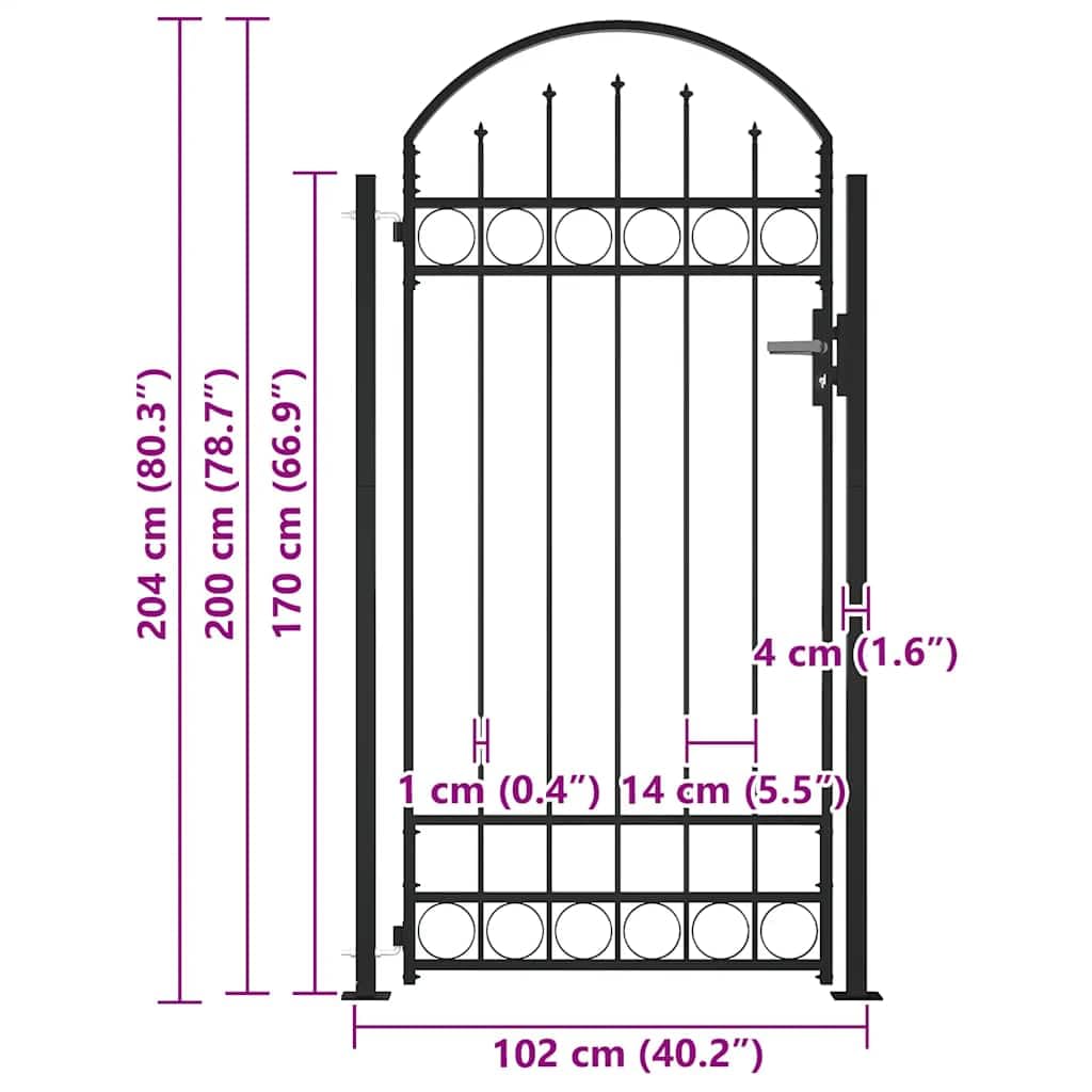 vidaXL Gartentor mit Bogen 105x170 cm Stahltor schwarz