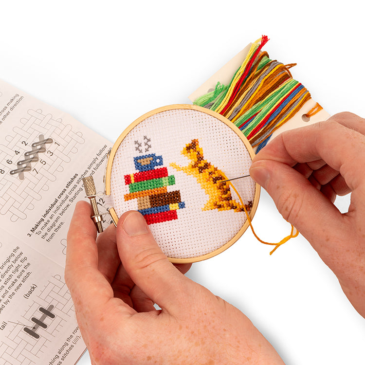 Kikkerland Crafters Cat and Books Mini Stickset Kreuzstich