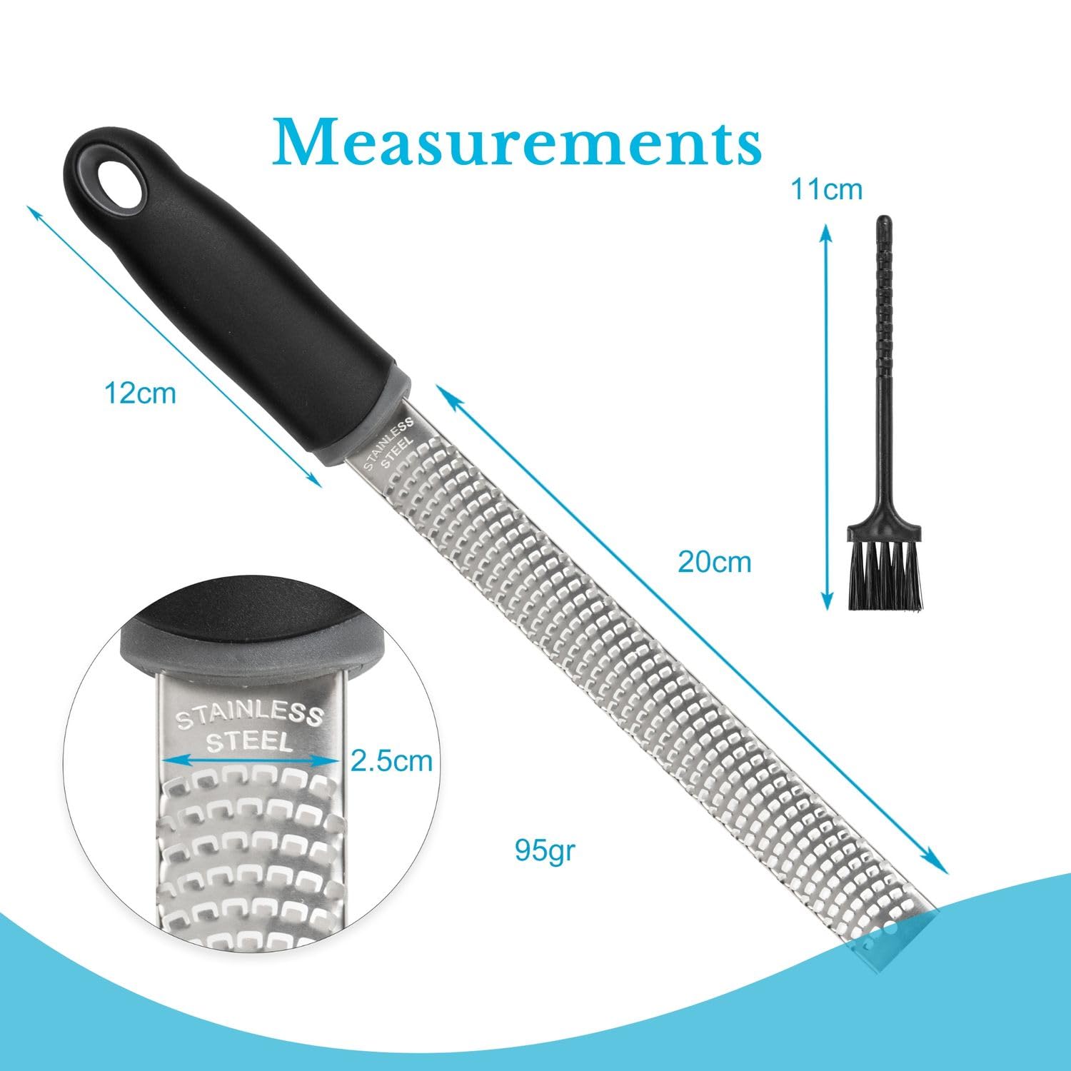 Intirilife Handreibe Edelstahl 32cm Käsereibe schwarz