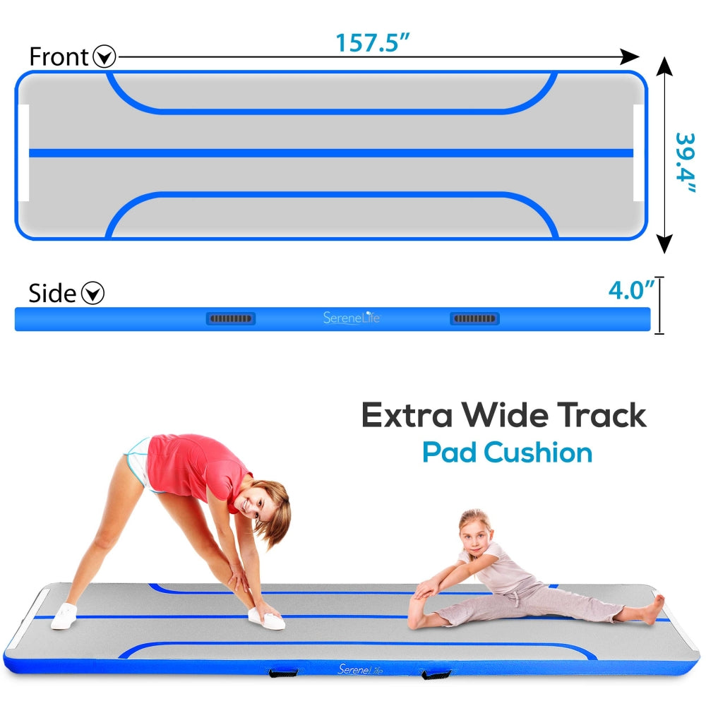 Serenelife Airtrack 13Ft Turnmatte aufblasbar blau mit Pumpe