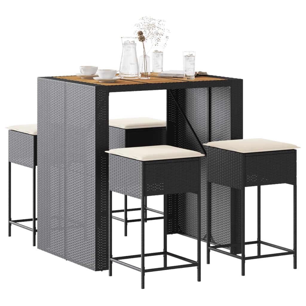 vidaXL Gartenbar-Set 5-tlg Schwarz Poly Rattan Akazie