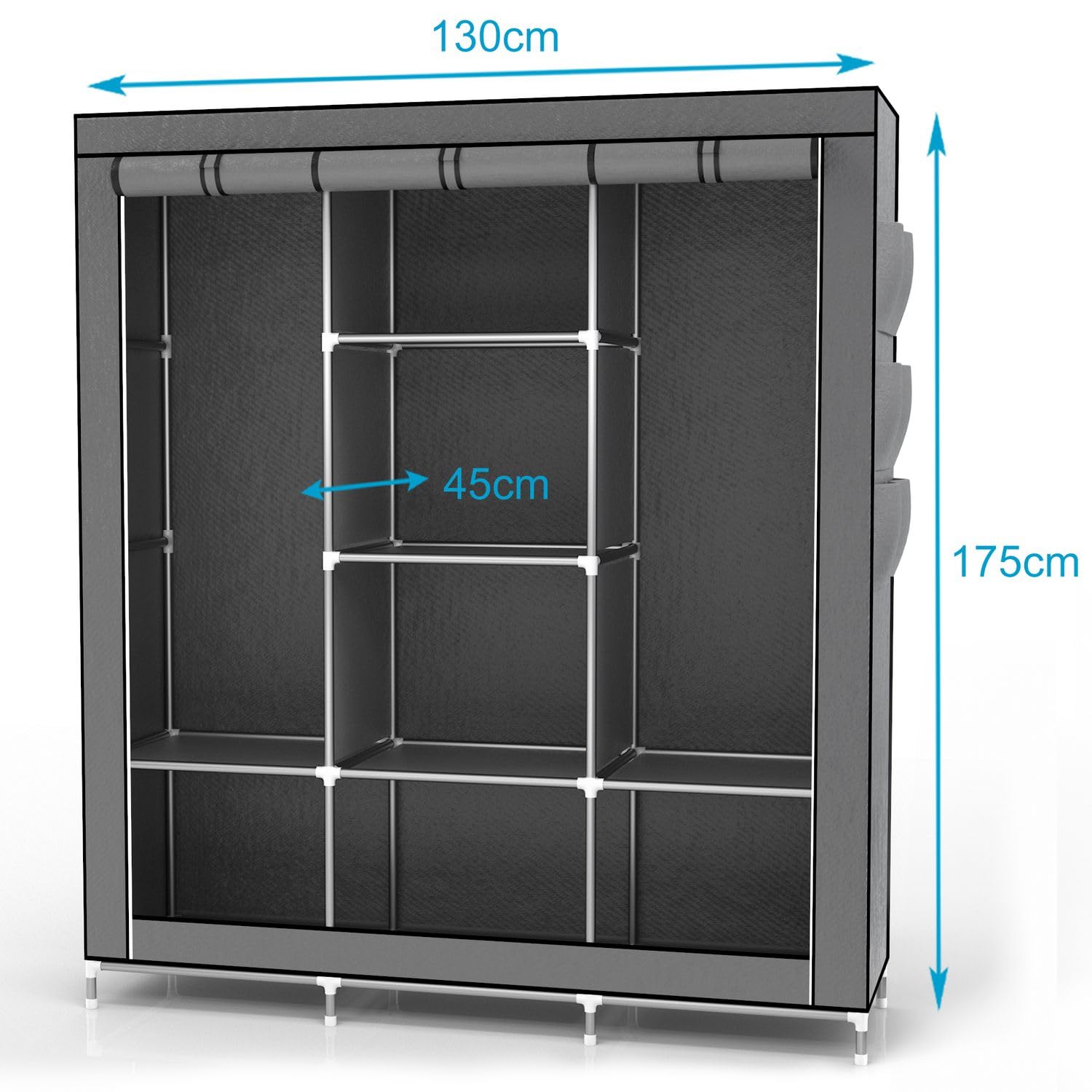 Intirilife Faltschrank 130x175x45 Asch Grau Stoffschrank