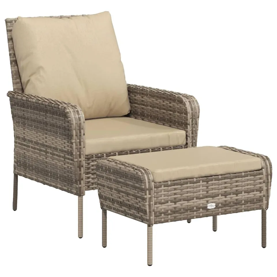 vidaXL Gartenstuhl mit Hocker Hellbraun Poly Rattan Gartensessel