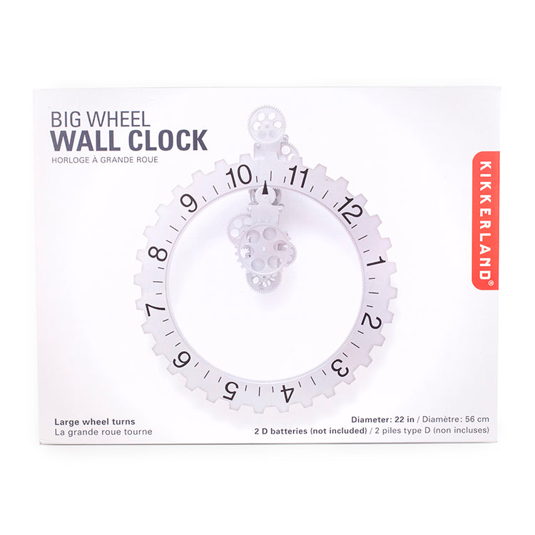 Kikkerland Home Big Wheel Wanduhr Silber Zahnraeder