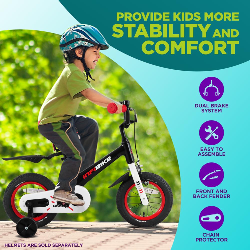 Serenelife Bicycle Kinderfahrrad 12 Zoll Schwarz Stützräder Dualbremse