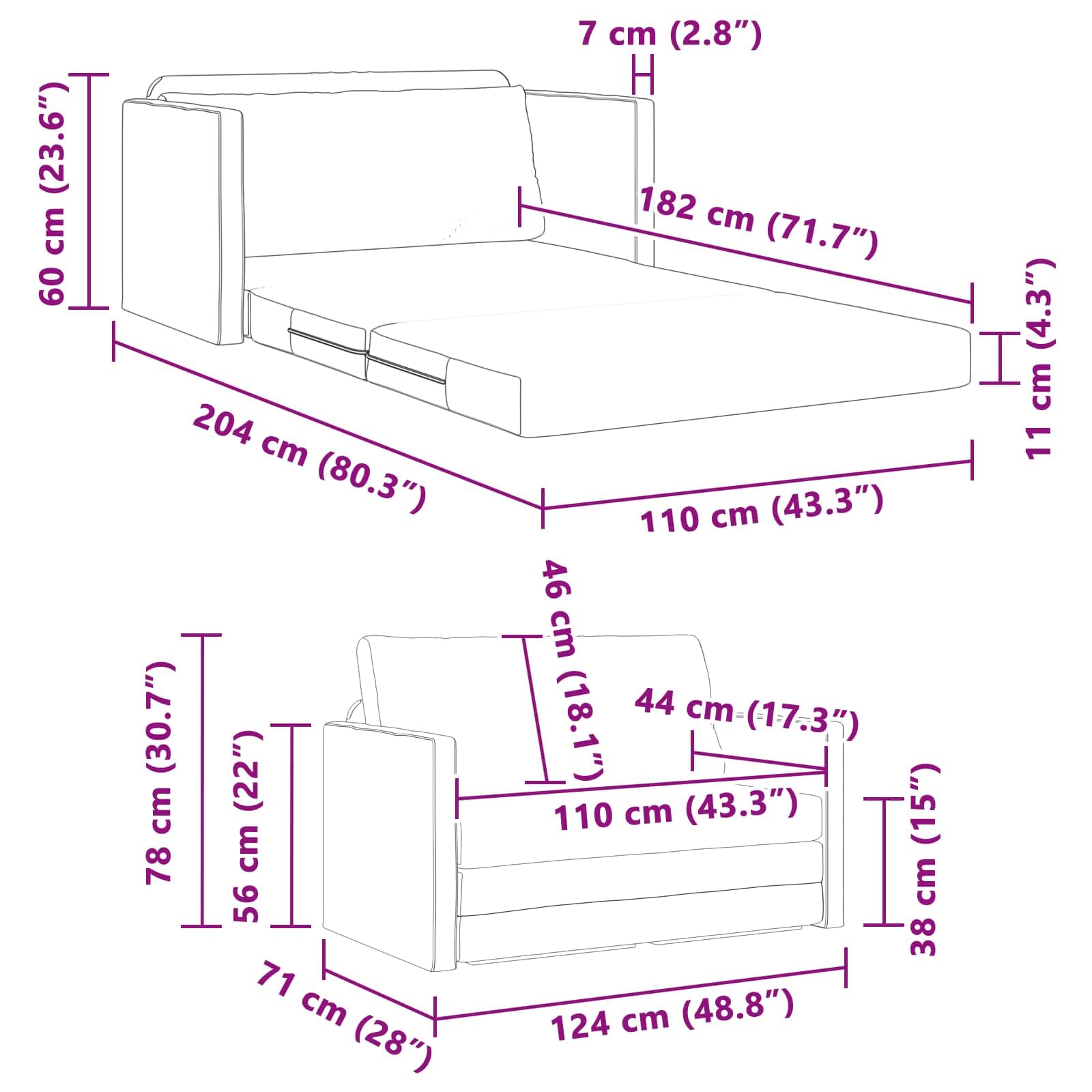 vidaXL Schlafsofa Creme 124x71x78 cm Sofabett Kunstleder