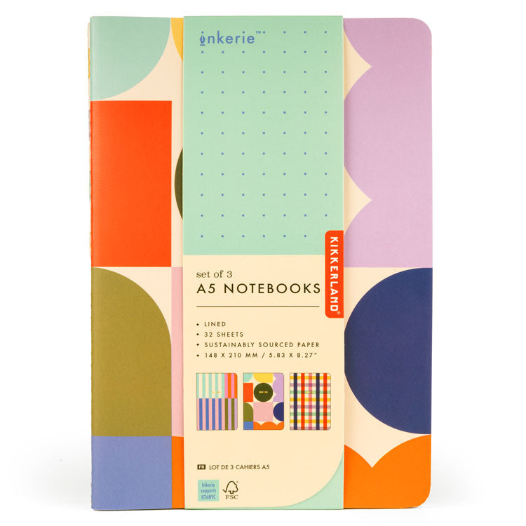 Kikkerland Set of 3 A5 Notebooks liniert 32 Seiten