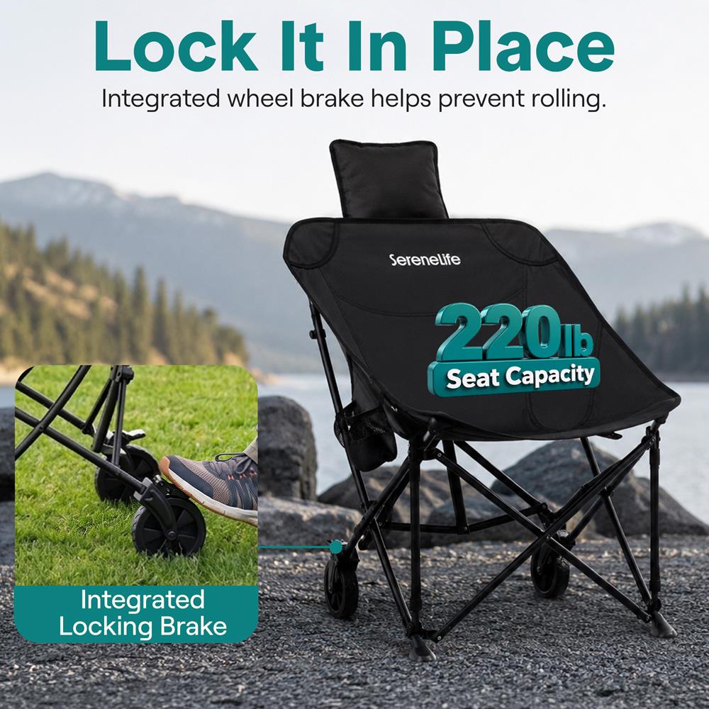 Serenelife SUP Rollstuhl Campingstuhl Schwarz bis 100 kg mit Bremse